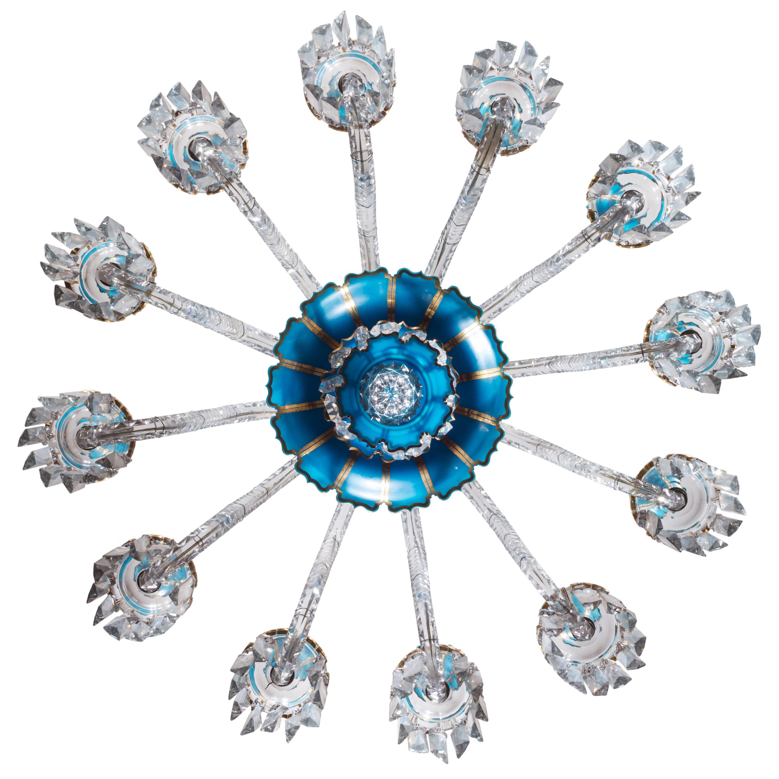 19th Century Baccarat Blue Opaline 12-Light Crystal Chandelier In Good Condition In Madrid, ES