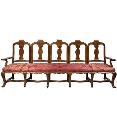 18th Century Spanish Wood and Silk Fabric Carlos III Chair Back Sofa
