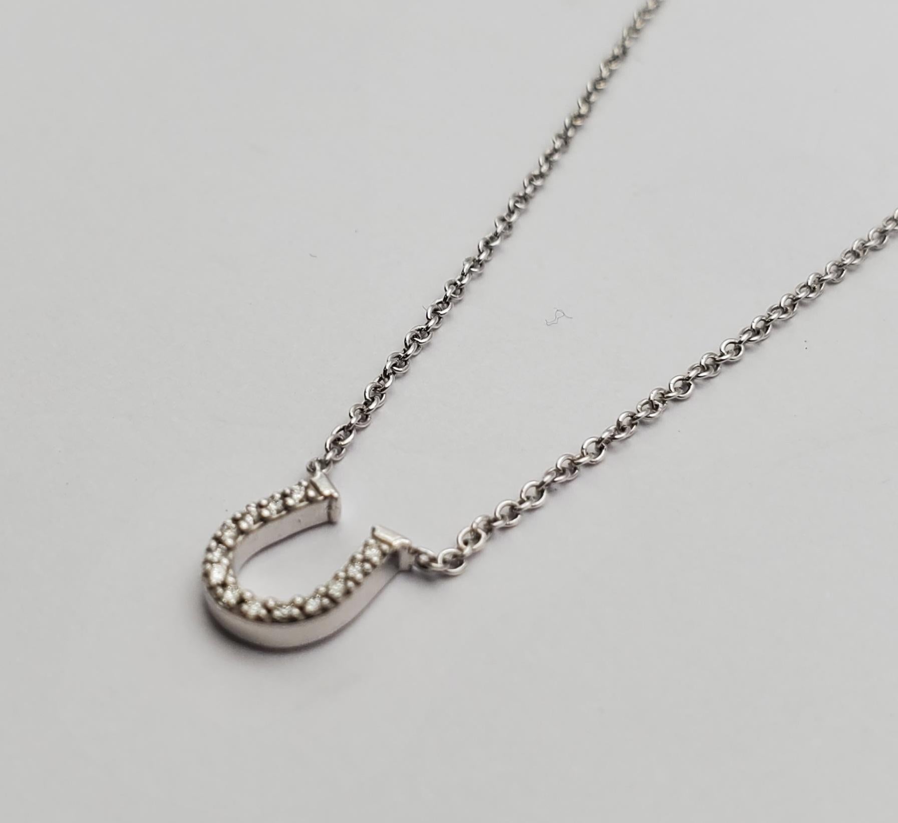 Round Cut 18W Tiffany & Co. Diamond Mini Metro Horseshoe Pendant Necklace 16