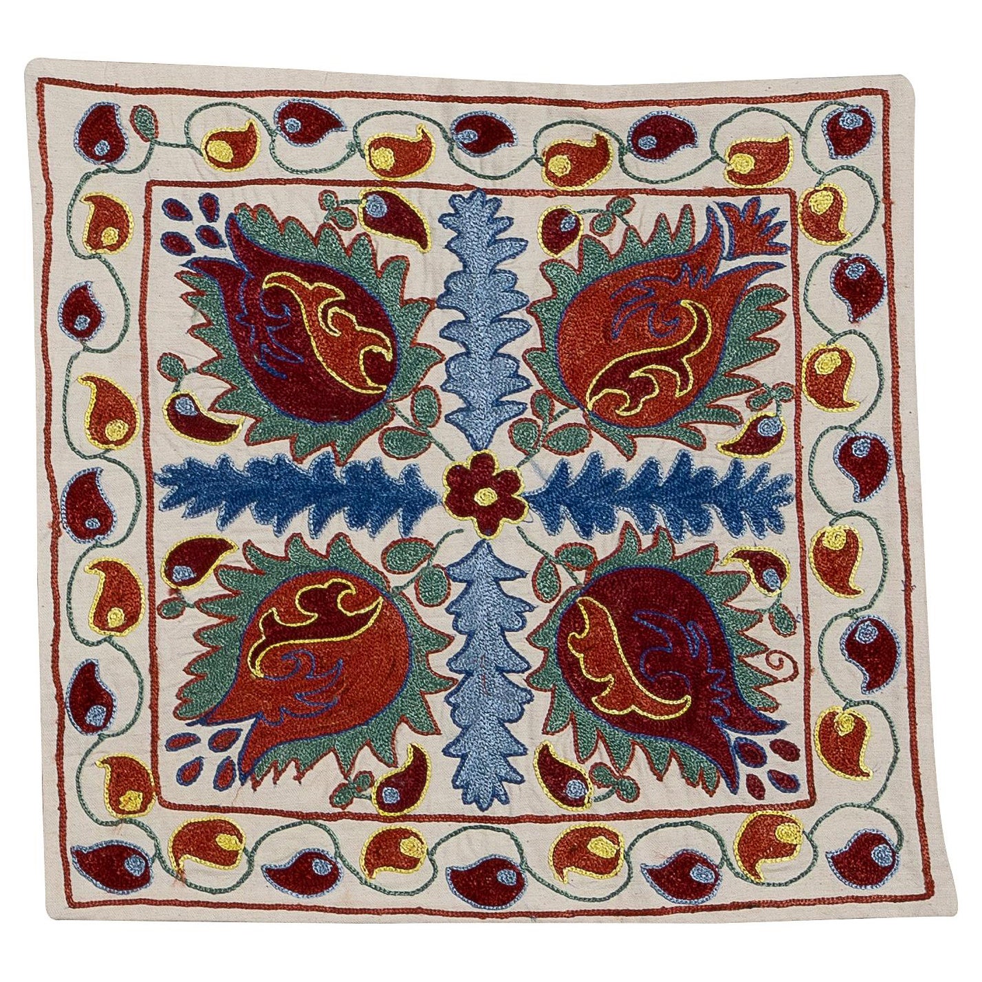 Federa asiatica Suzani 18 "x18", copricuscino ricamato in cotone e seta