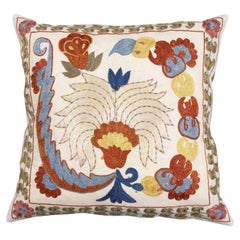 Decorative Silk Hand Embroidered Suzani Cushion Cover from Uzbekistan