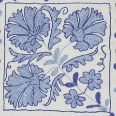18"x18" Embroidered Cotton Cushion Cover. Blue Toss Pillow. Modern Lace Pillow