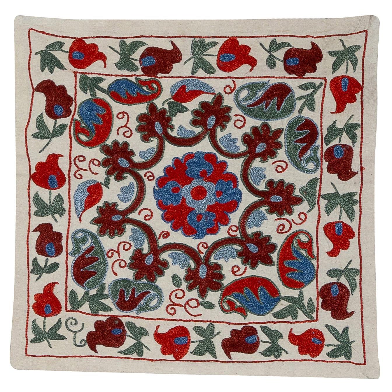 Cuscino floreale Suzani 18 "x18", copricuscino ricamato, cuscino in pizzo di seta