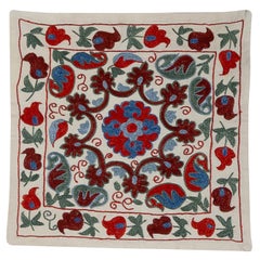 Cuscino floreale Suzani 18 "x18", copricuscino ricamato, cuscino in pizzo di seta