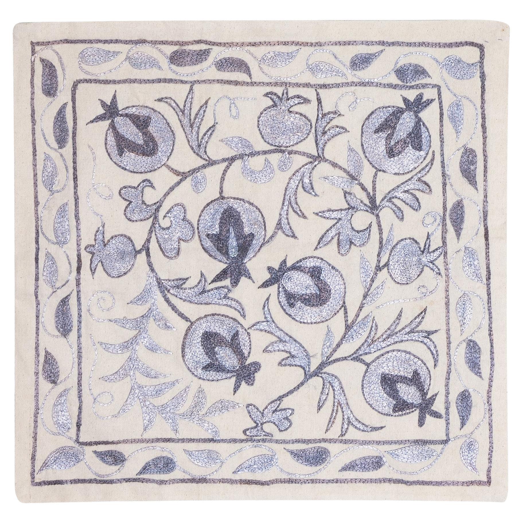 Handmade New Silk Embroidered Suzani Cushion Cover, 18" x 18" Uzbek Lace Pillow