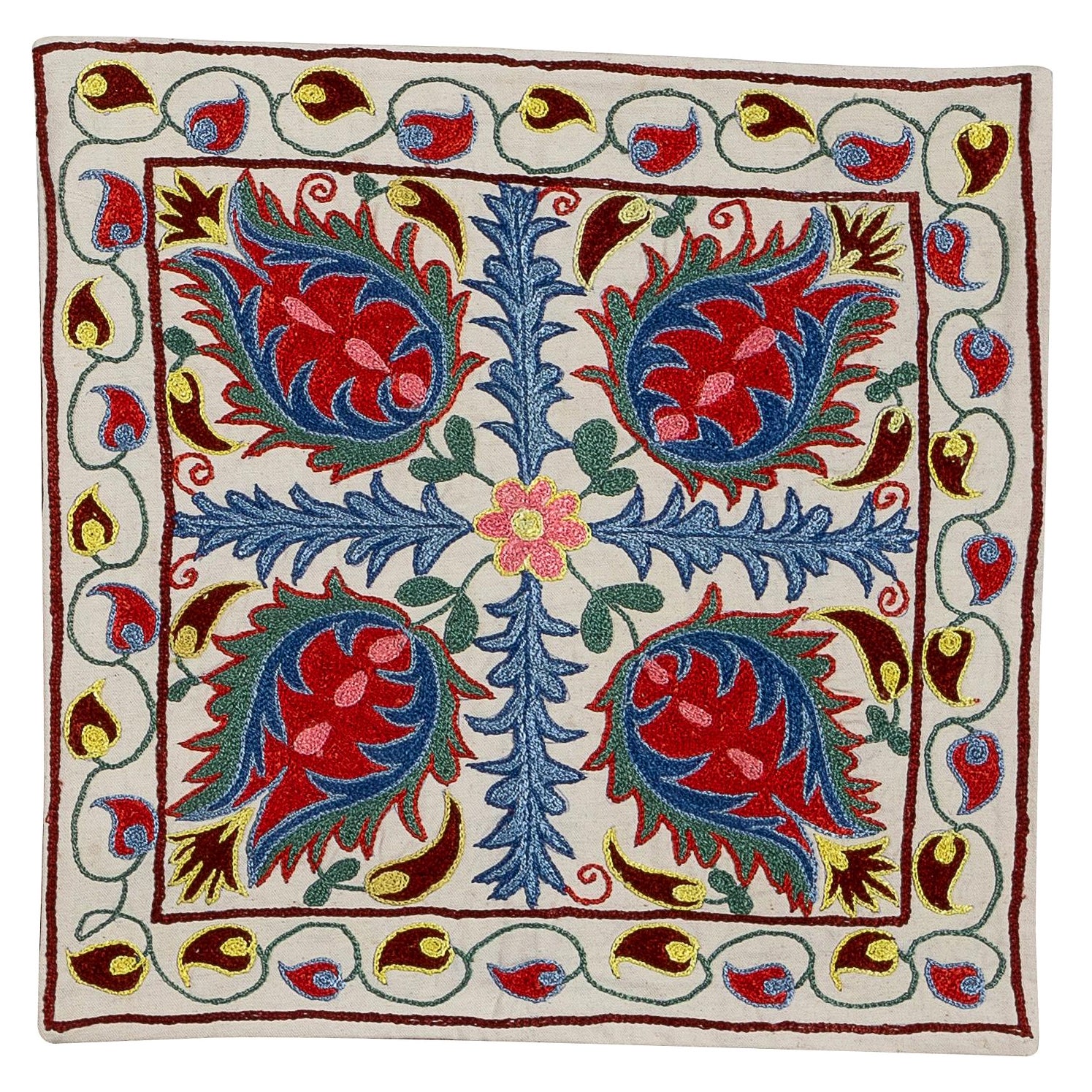 18 "x18" Home Decor Throw Pillowowowcase, Ouzbek Pillowcase, Embroidered Cushion Cover (housse de coussin brodée)