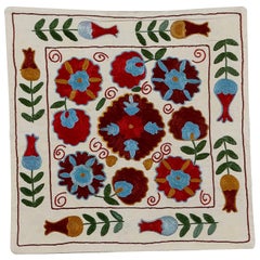 18"x18" Modern Suzani Pillowcase, Embroidered Cushion Cover, Silk Throw Pillow