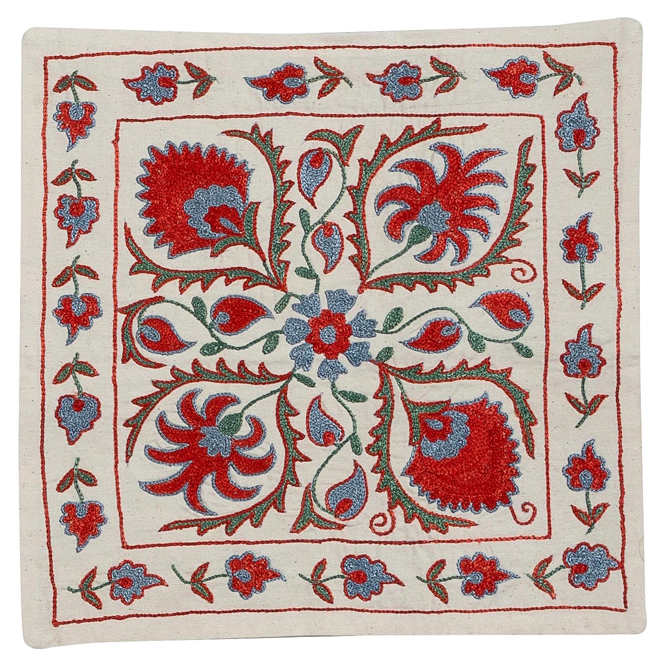 Coussin de coussin brodé en soie de 18 "x18 ", coussin de Suzani Tosss. Oreiller d'appoint ouzbek