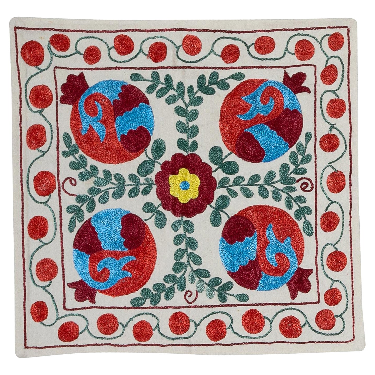 Cuscino Suzani 18 "x18", copricuscino con ricamo in seta, cuscino da lancio uzbeko