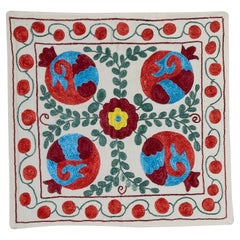 Cuscino Suzani 18 "x18", copricuscino con ricamo in seta, cuscino da lancio uzbeko