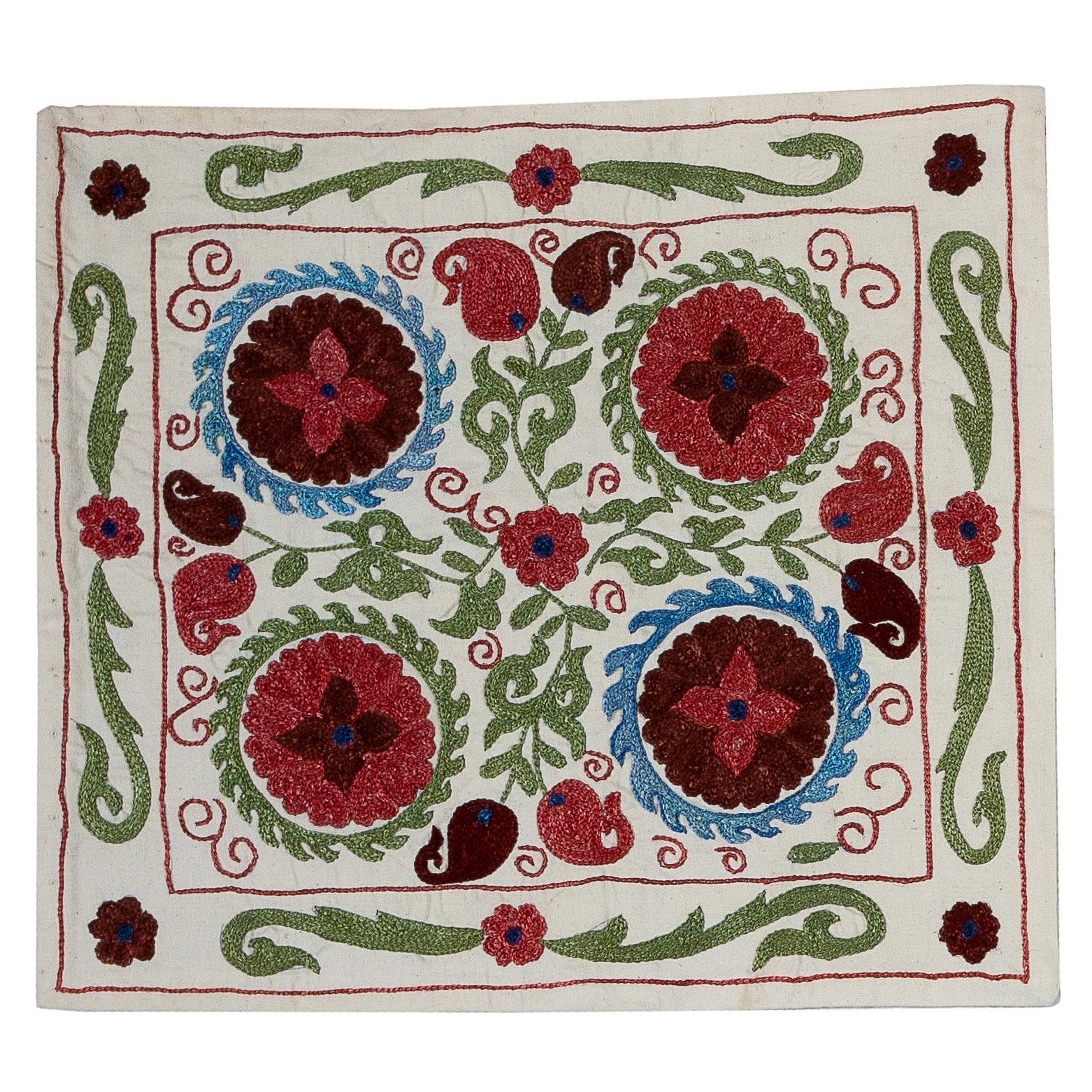 Cuscino Uzbek Suzani 18 "x18", copricuscino con ricamo in seta, nuovo cuscino in pizzo