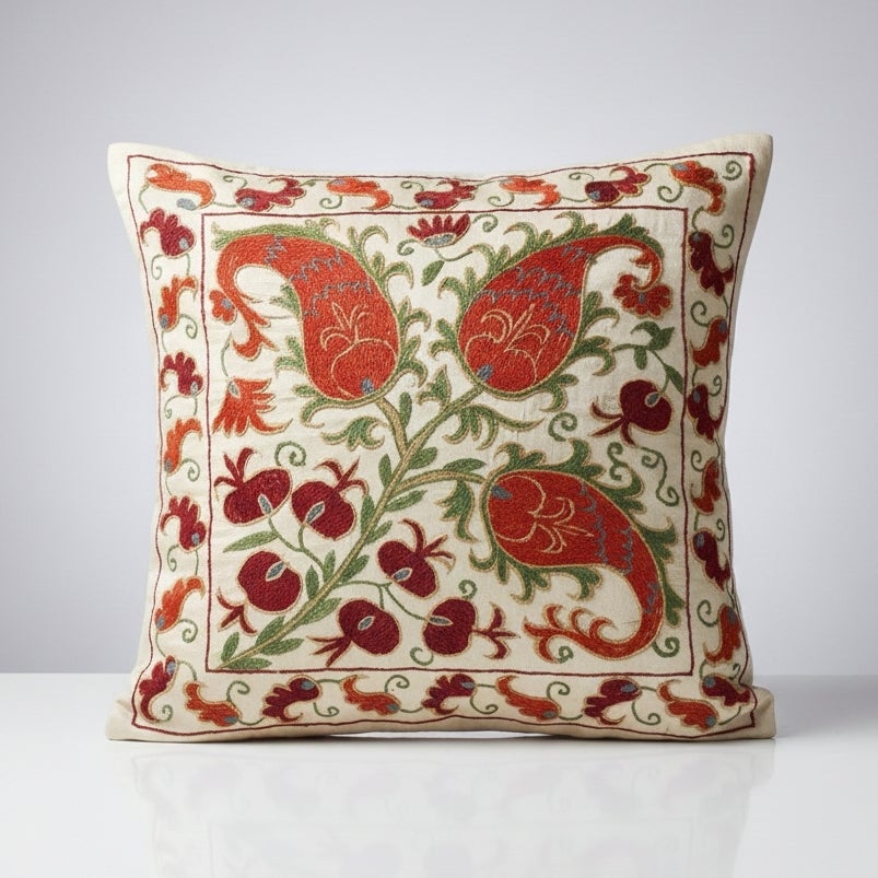 18"x19" 100% Silk Cushion Cover. Hand-Embroidered Pillowcase. Luxury Lace Pillow For Sale
