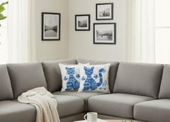 18"x19" A pair of Hand-Embroidered Cat Pattern Cushion Covers. 100% Silk.