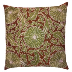 Copricuscino ricamato in 100% seta in marrone e verde, Federa Suzani 18 "x19"