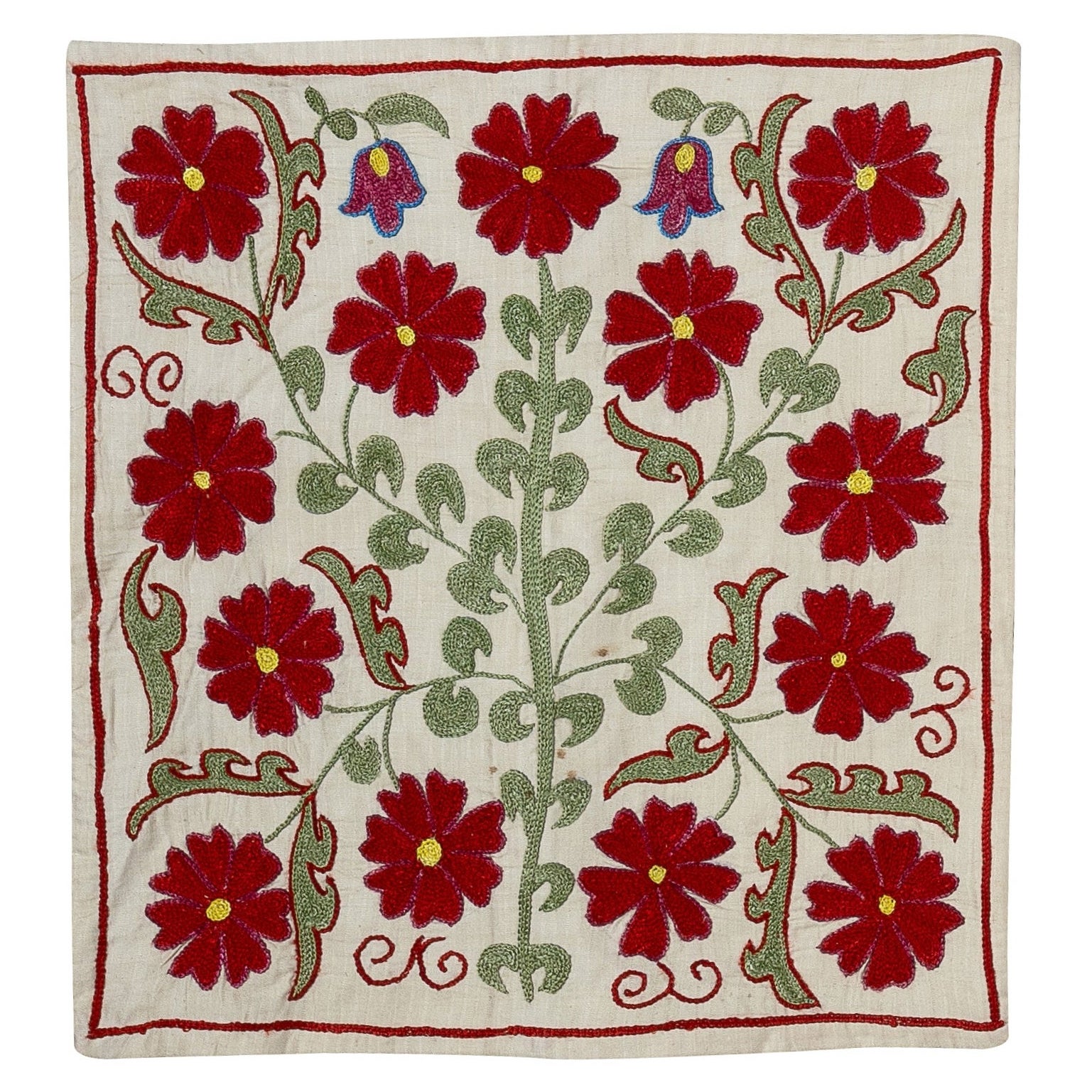 18 "x19" Housse de coussin en dentelle florale Suzani, housse de coussin brodée en coton et soie en vente