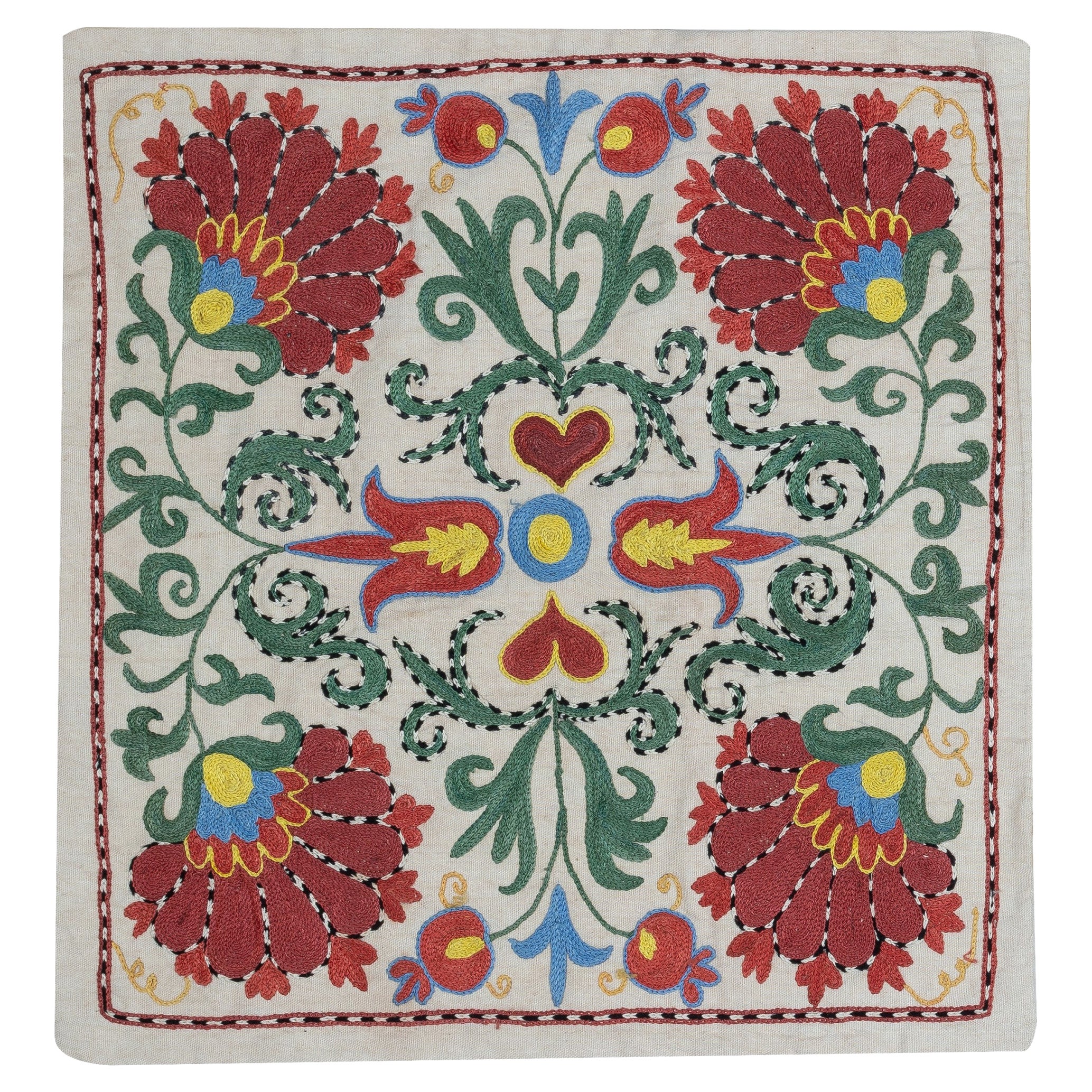 Funda de cojín bordada en seda de 18 "x19". Cojín moderno. Funda de almohada hecha a mano
