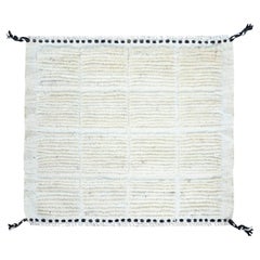 1'8"x2' Bone White Natural Wool Moroccan Weave Grid Design Hand Knotted Rug