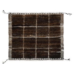 1'8"x2' Brown Moroccan Weave Grid Design Sample Natural Wool Hand Knotted Rug