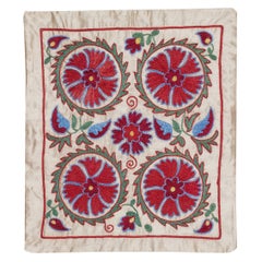 Funda de cojín de seda y algodón bordada a mano de 18 "x20". Funda de cojín Uzbek Toss