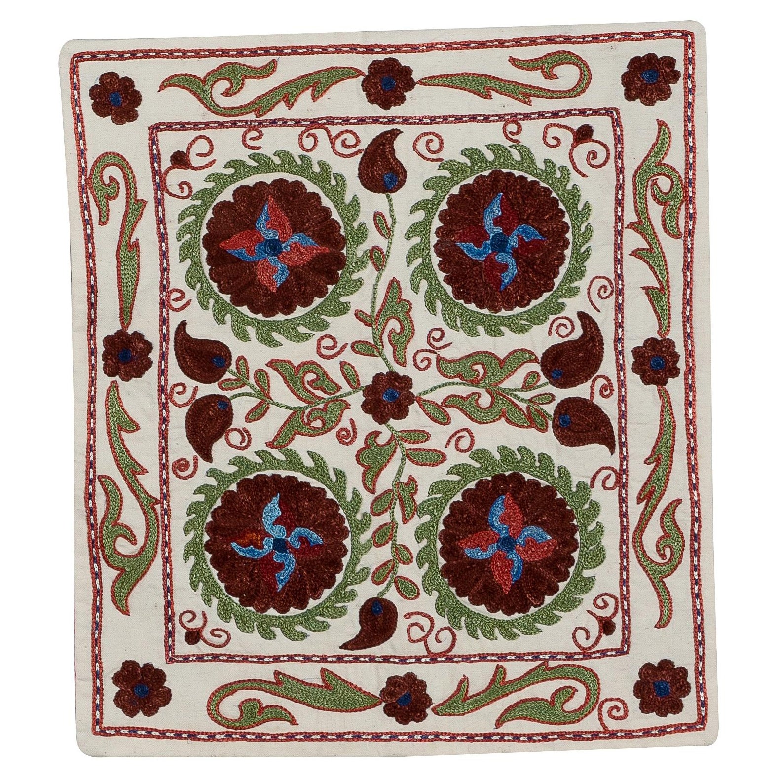 Federa Suzani 18 "x24", cuscino in pizzo ricamato a mano, copricuscino in seta