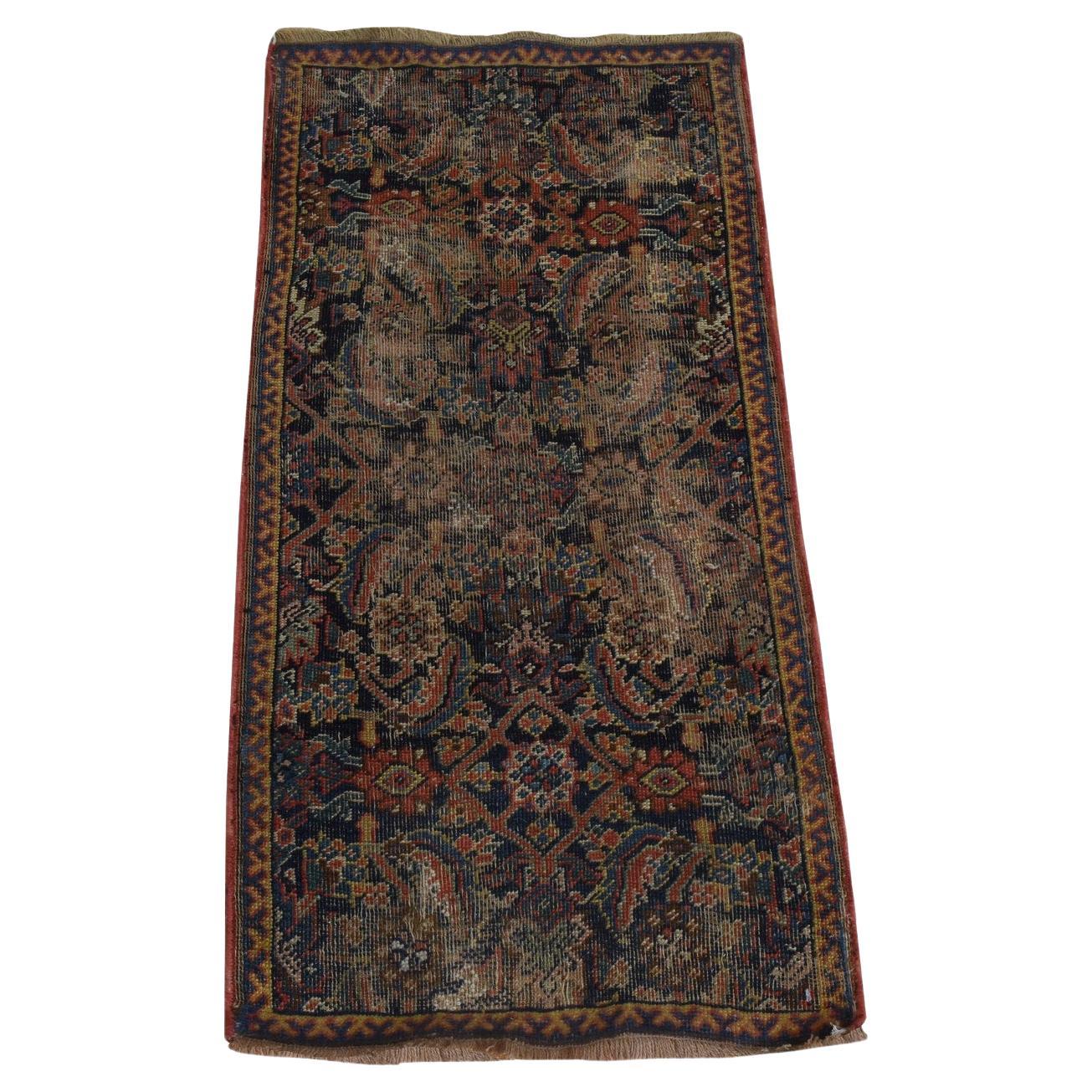 1'8 "x3'3" Bleu graphite Antique North West Persian Hand Knotted Pure Wool Rug