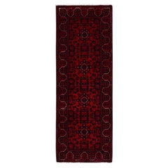 1'8 "x4'9" Roter afghanischer Khamyab Teppich mit geometrischem Muster, handgeknüpft, weiche Wolle, Läufer