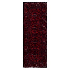 1
8"x4
9" Red Afghan Khamyab Geometric Pattern Hand Knotted Soft Wool Runner Rug