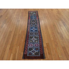 1'8"x8' Colorful Vintage Turkish Block Design Runner Hand Knotted Wool Rug