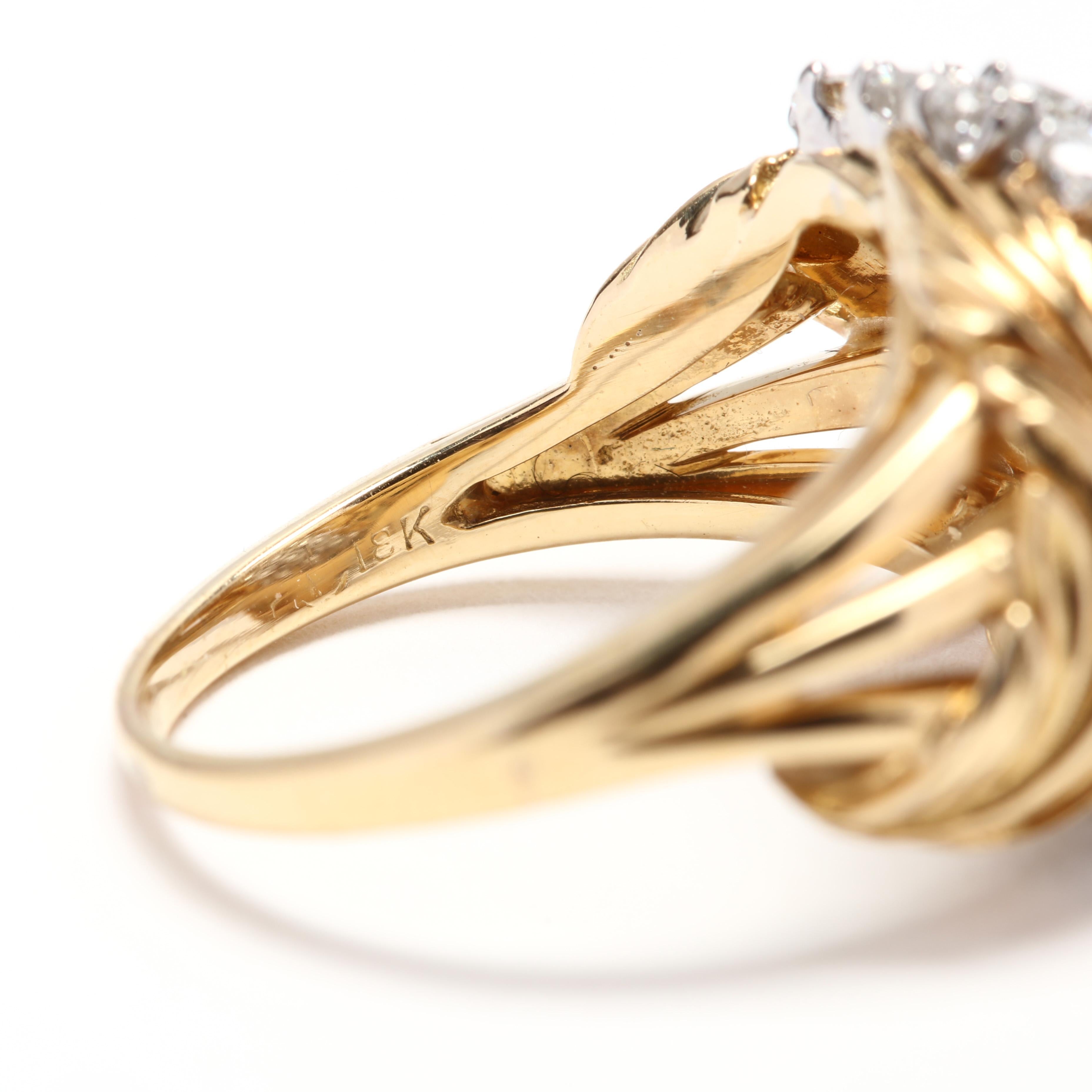 Women's or Men's 18Y Diamond Leaf Motif Ring For Sale