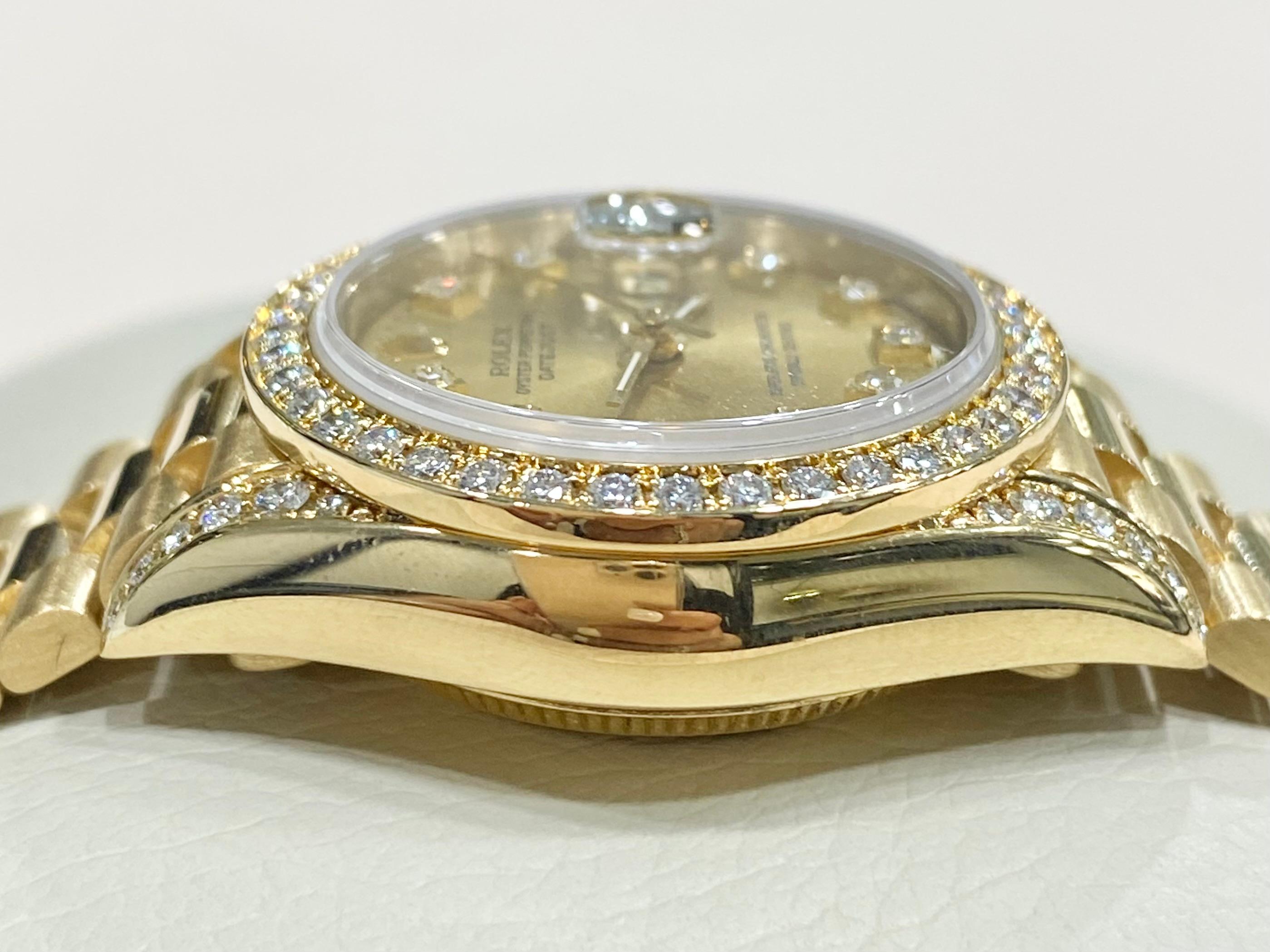 Round Cut 18Y Ladies Gold Rolex Datejust President 69158 Diamond Dial, Bezel & Lugs