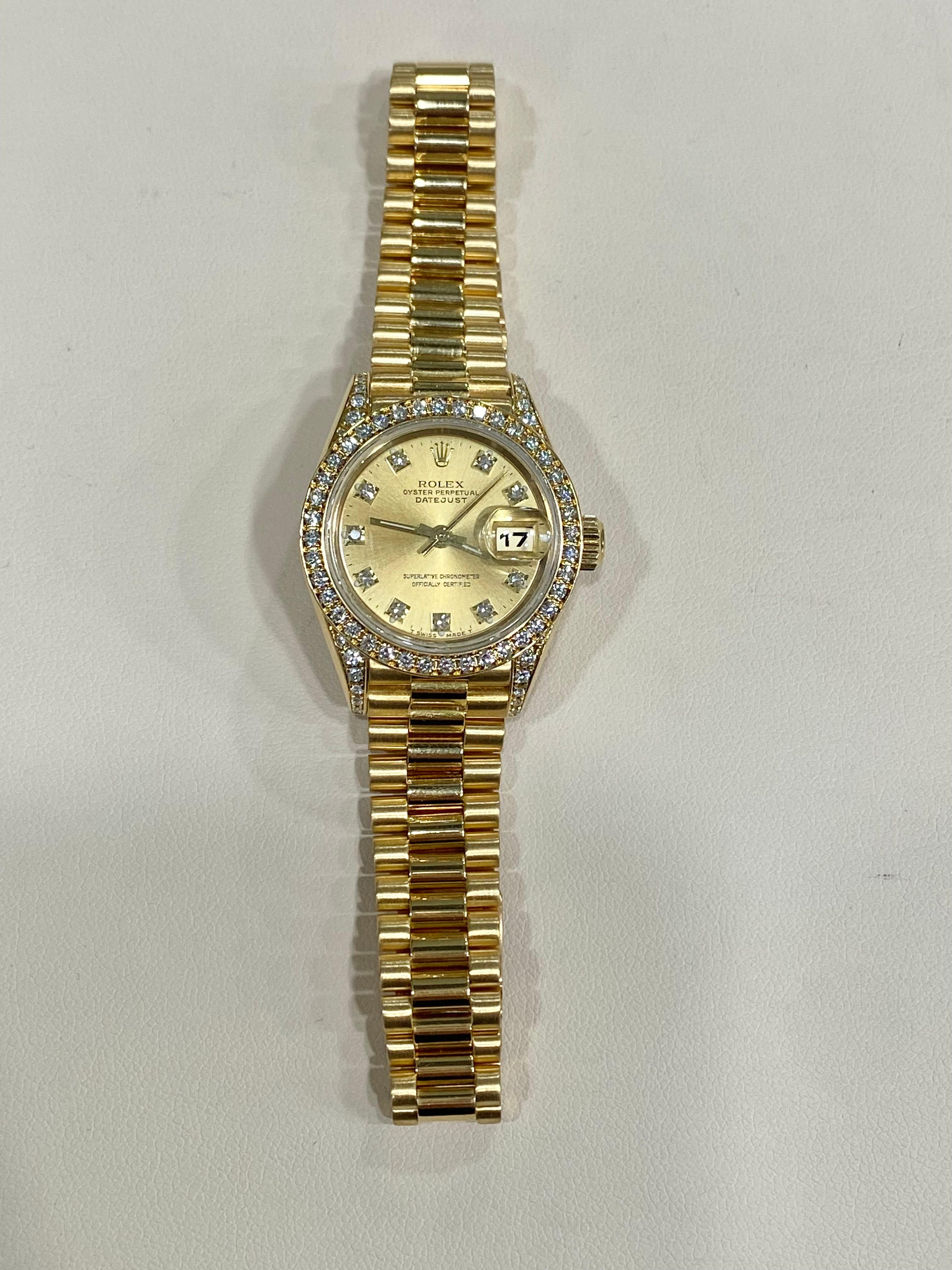 18Y Ladies Gold Rolex Datejust President 69158 Diamond Dial, Bezel & Lugs 1