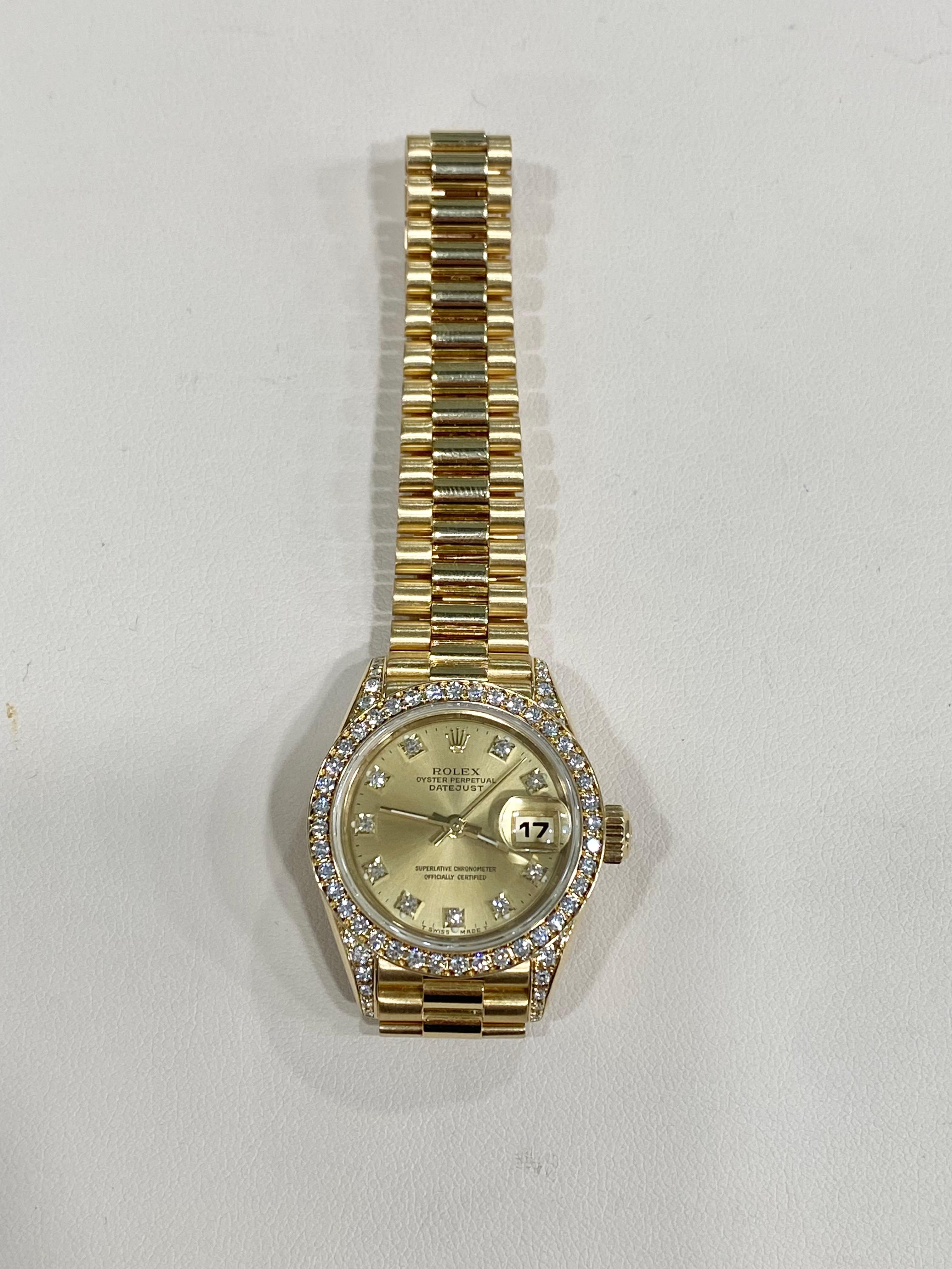 18Y Ladies Gold Rolex Datejust President 69158 Diamond Dial, Bezel & Lugs 3