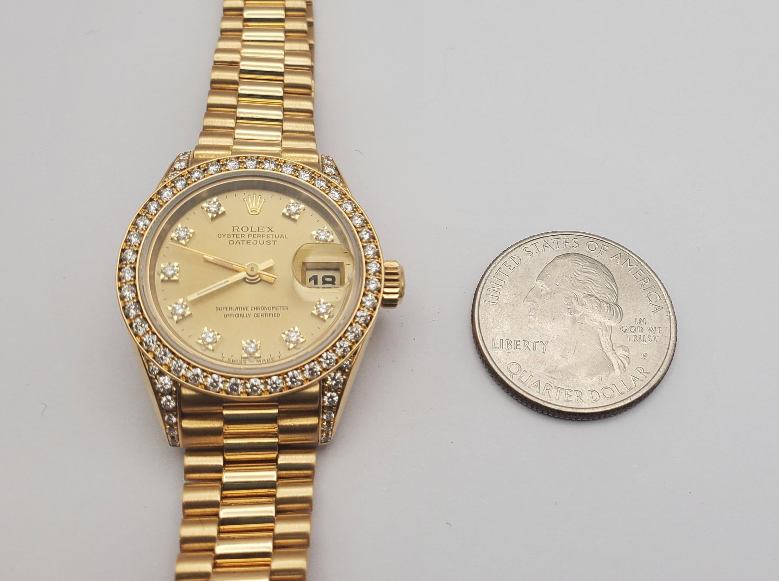 18Y Ladies Gold Rolex Datejust President 69158 Diamond Dial, Bezel & Lugs 4
