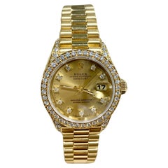 18Y Ladies Gold Rolex Datejust President 69158 Diamond Dial, Bezel & Lugs