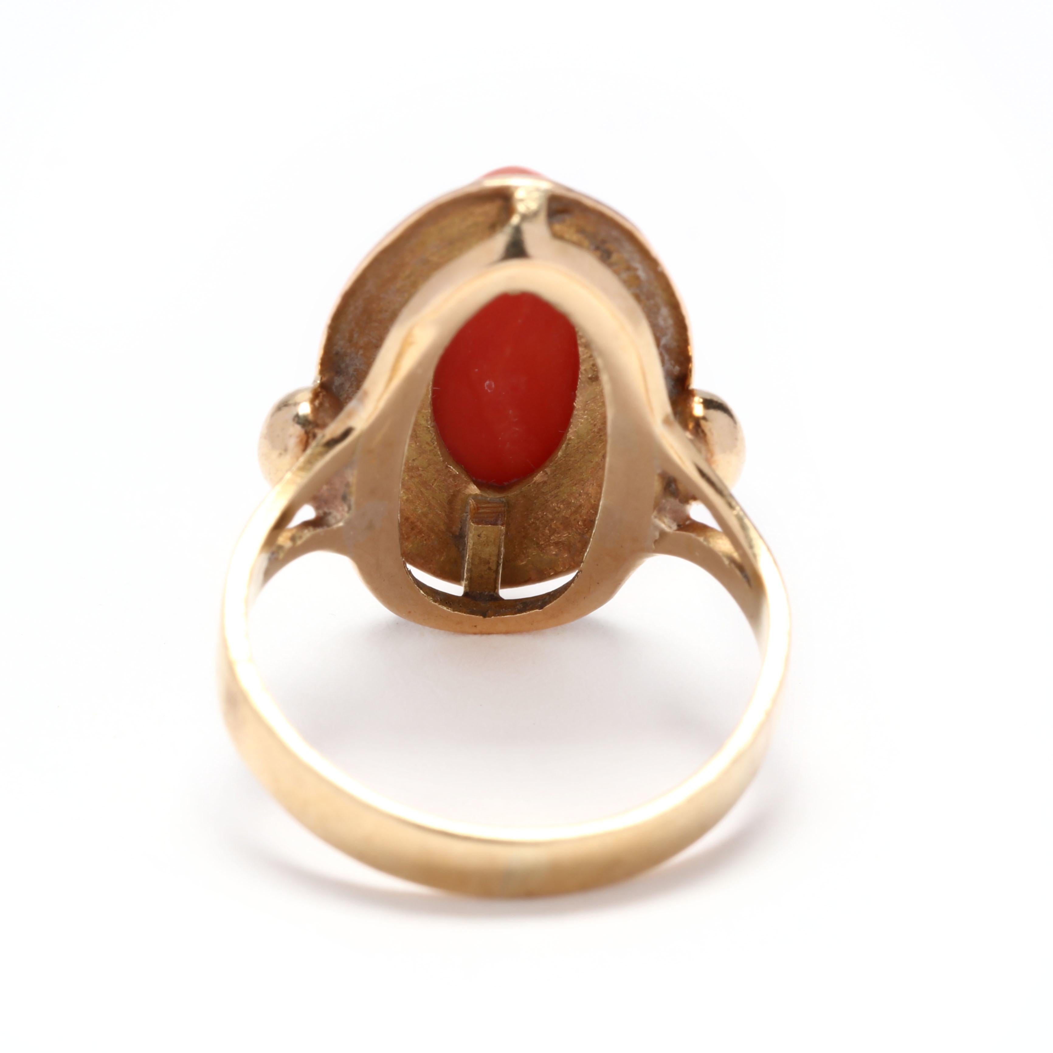 18Y Oblong Coral Bezel Ring In Good Condition In McLeansville, NC