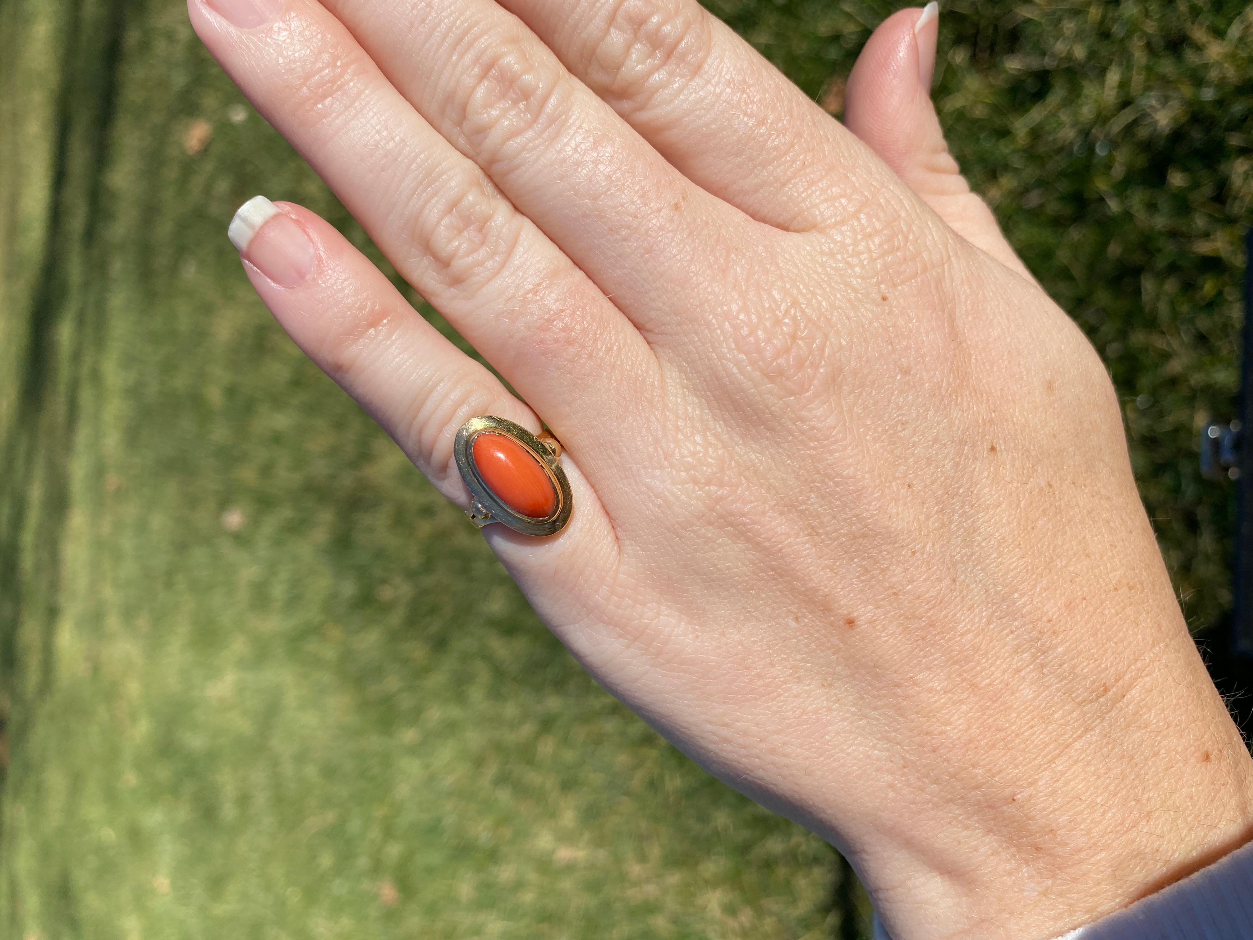 18Y Oblong Coral Bezel Ring 1