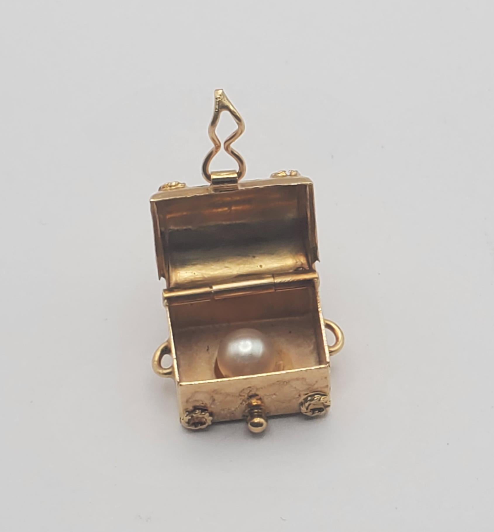 18Y Ornate Treasure Chest Charm/Pendant with Hidden Pearl Treasure For Sale 1