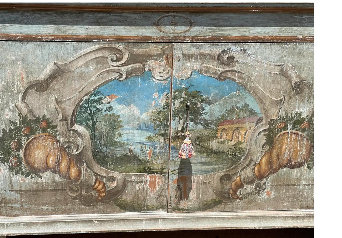 Romantic 18yh C Style Italian Venetian Paint Decorated Buffet Sideboard Credenza For Sale