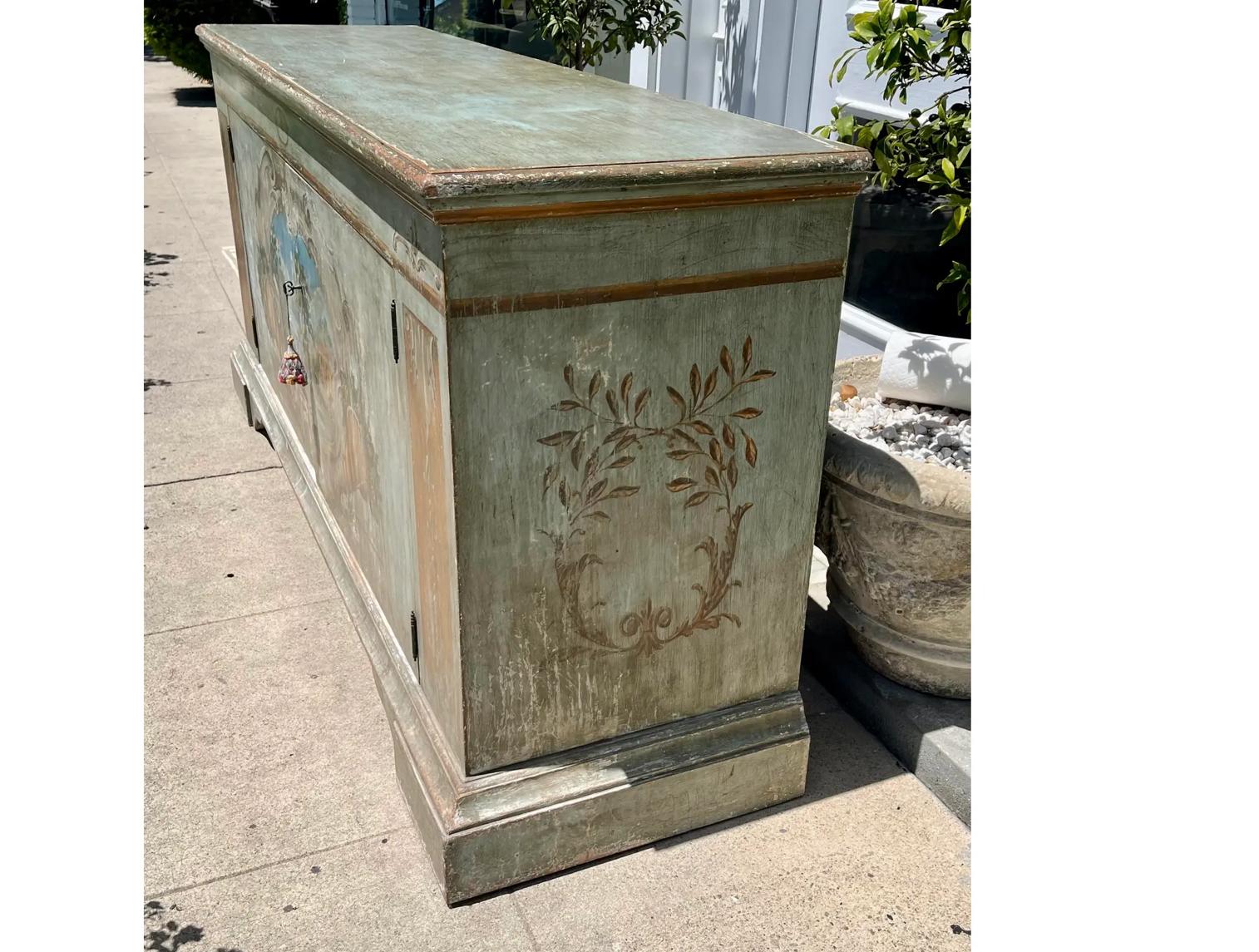 American 18yh C Style Italian Venetian Paint Decorated Buffet Sideboard Credenza For Sale