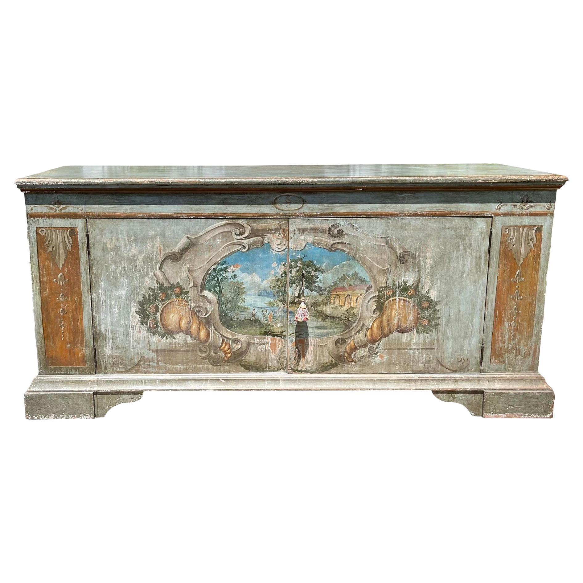 18yh C Style Italian Venetian Paint Decorated Buffet Sideboard Credenza