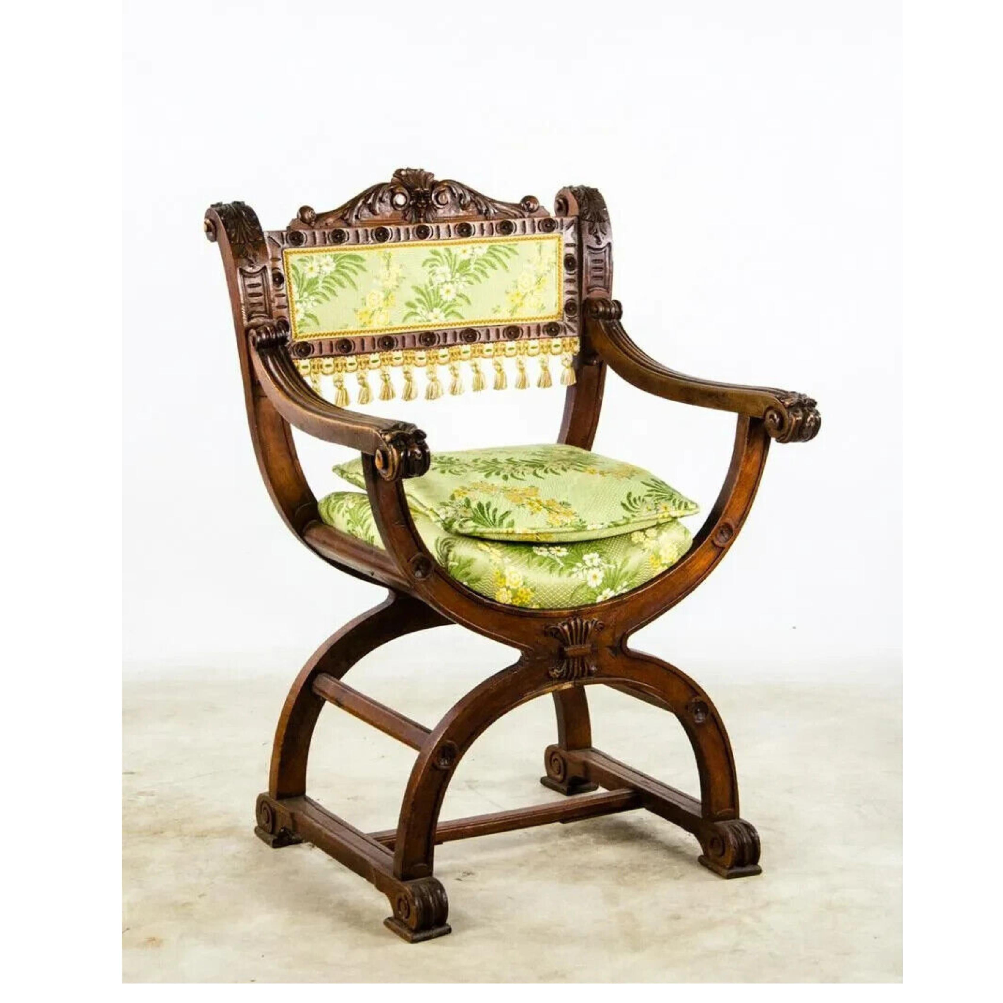 19 / 20th C. Antique Italian Renaissance, Wood, Savonarola, Chairs, Set of 2 ! en vente 4