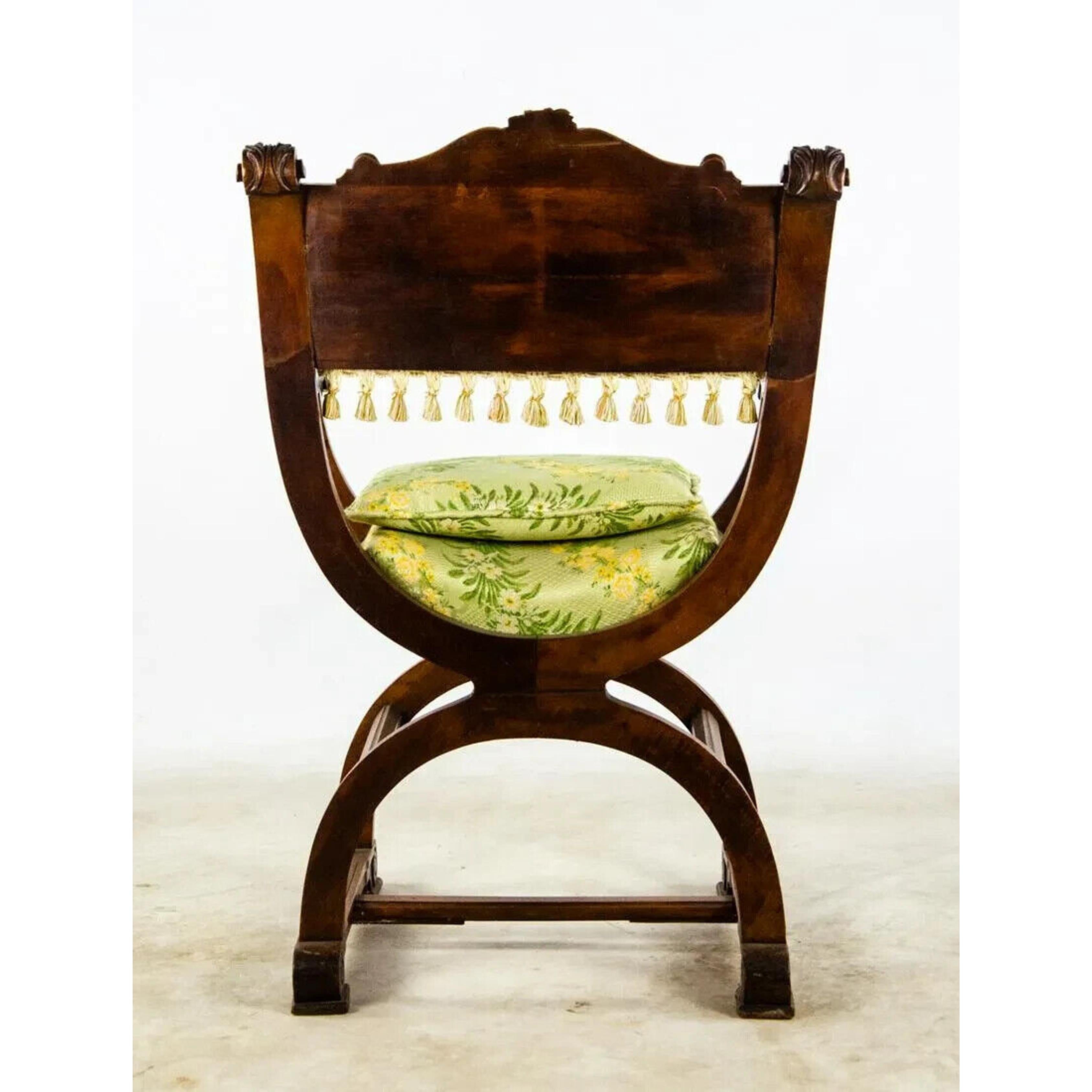 19 / 20th C. Antique Italian Renaissance, Wood, Savonarola, Chairs, Set of 2! For Sale 6