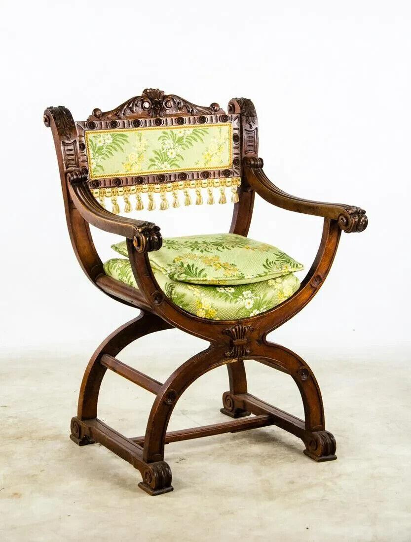 
Charming Set of Chairs, Savonarola, Set of 2, Italian Renaissance, Wood, 19th / 20th Century, 1800's to 1900's!!

Add a touch of Italian Renaissance to your home decor with this set of 2 antique chairs. Made of wood and fully assembled, these