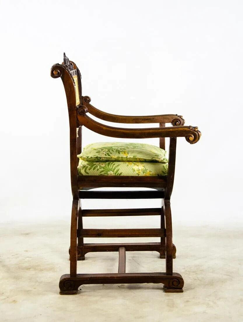 italien 19 / 20th C. Antique Italian Renaissance, Wood, Savonarola, Chairs, Set of 2 ! en vente
