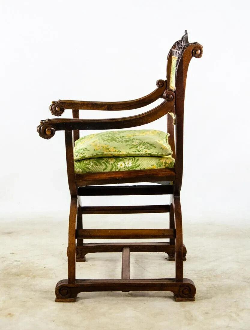 Tissu 19 / 20th C. Antique Italian Renaissance, Wood, Savonarola, Chairs, Set of 2 ! en vente
