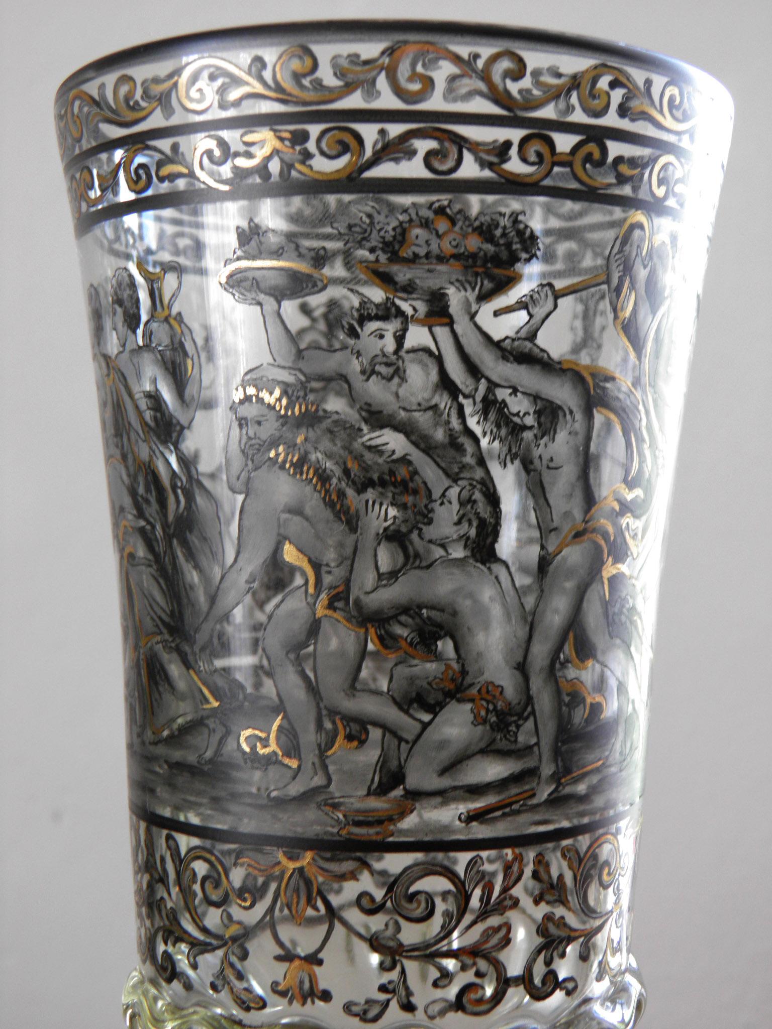 19th-20th Century Antique Double Goblet Schwarzlot Style 4