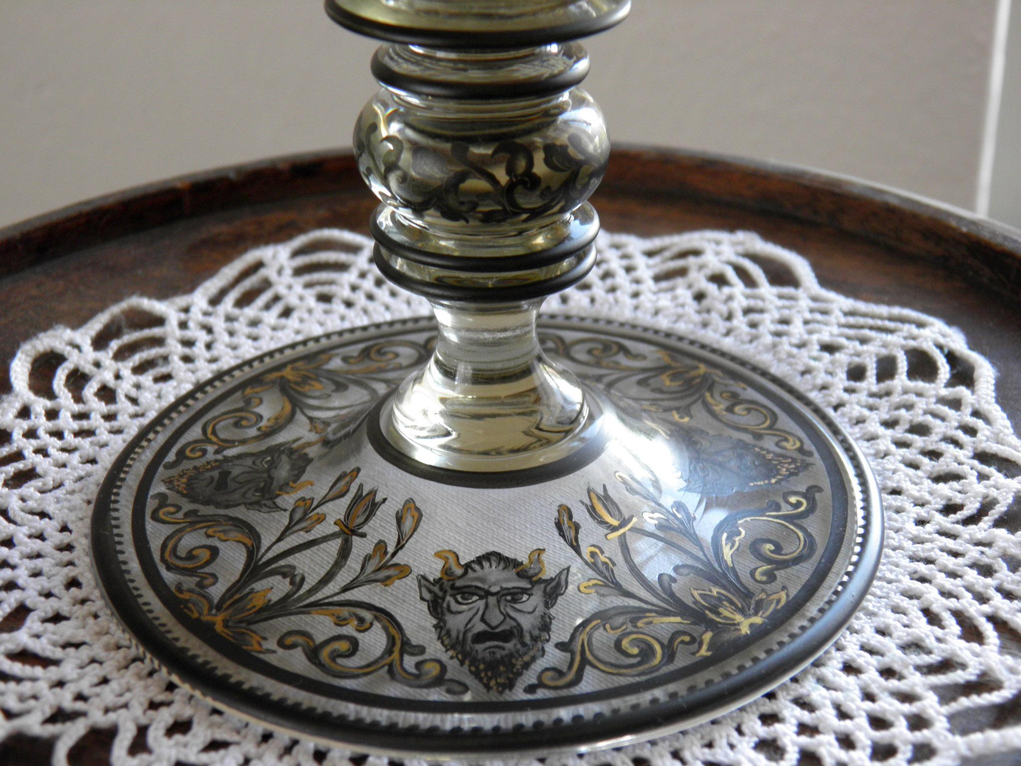 19th-20th Century Antique Double Goblet Schwarzlot Style 6