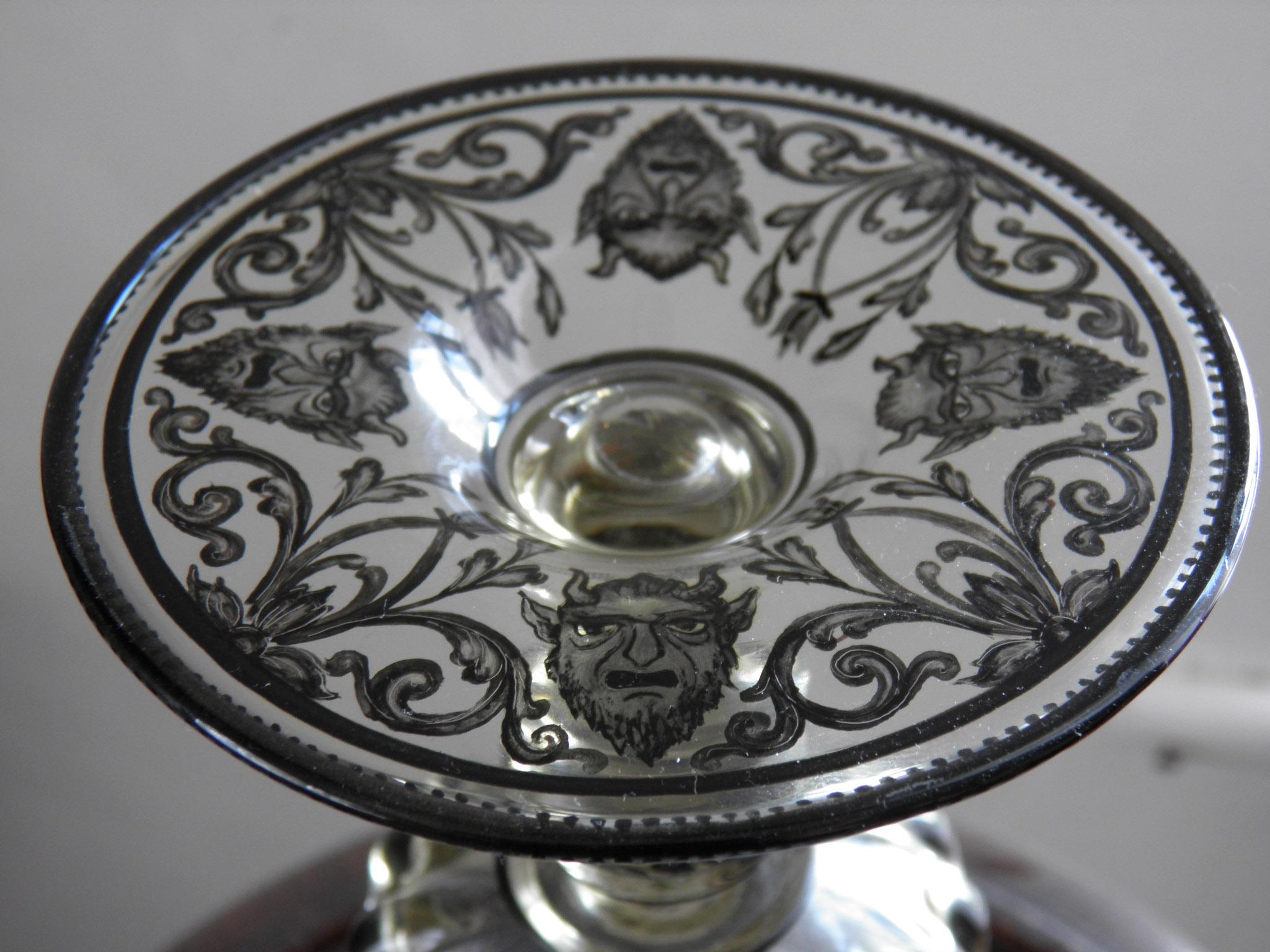 19th-20th Century Antique Double Goblet Schwarzlot Style 9