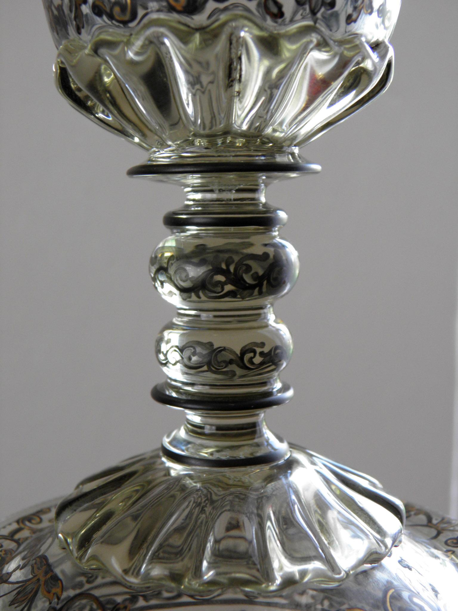 Engraved 19th-20th Century Antique Double Goblet Schwarzlot Style