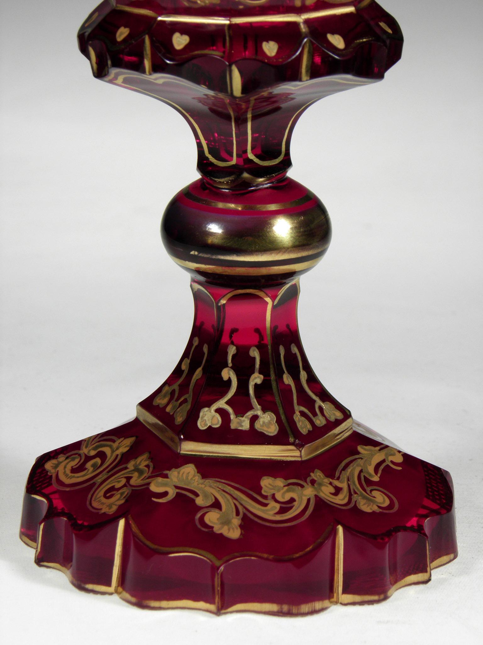 Antique Bohemian Ruby Glass Goblet Mameluck with Horse 19th-20th Century 6